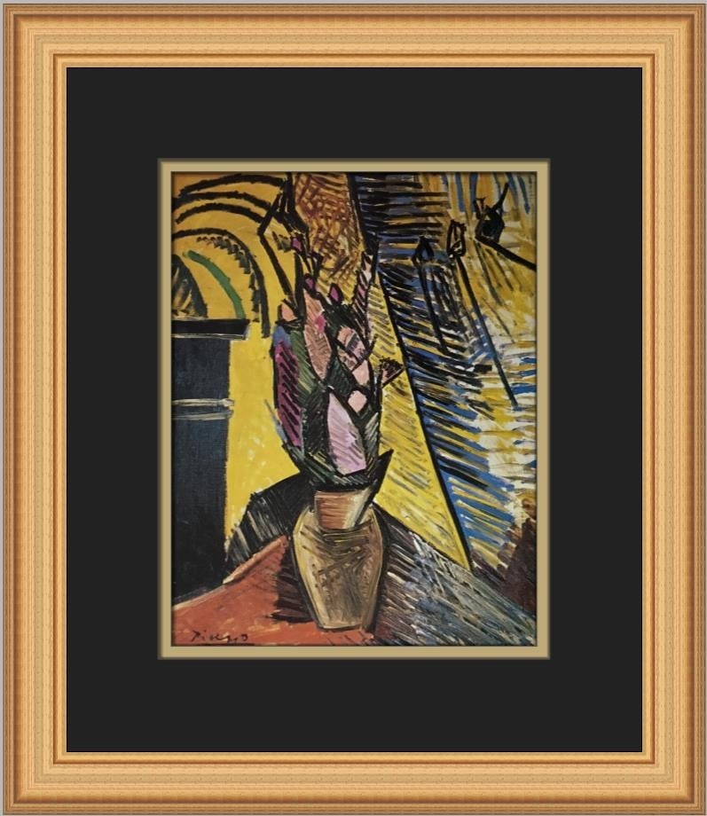 Pablo Picasso Vase of Flowers Custom Framed Art Print 14x13: Pablo Picasso Vase of Flowers Custom Framed Art Print 14x13 This stunning custom framed print titled 'Vase of Flowers' by Pablo Picasso showcases his unique style of Abstract Impressionism. Measuring