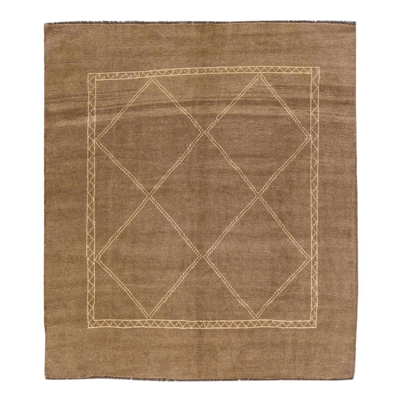 Geometric Square Wool Rug in Light Brown Moroccan Style 6'9 x 7'5 (1 of 8)