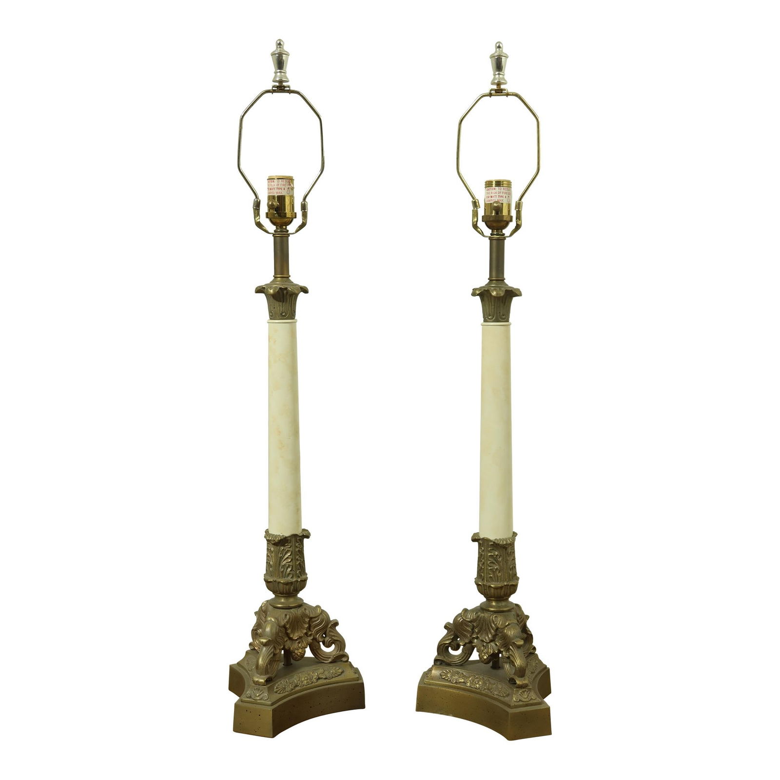 Vintage Faux Marble Column Lamps with Gold Finish 33.5 Inches Tall (1 of 6)