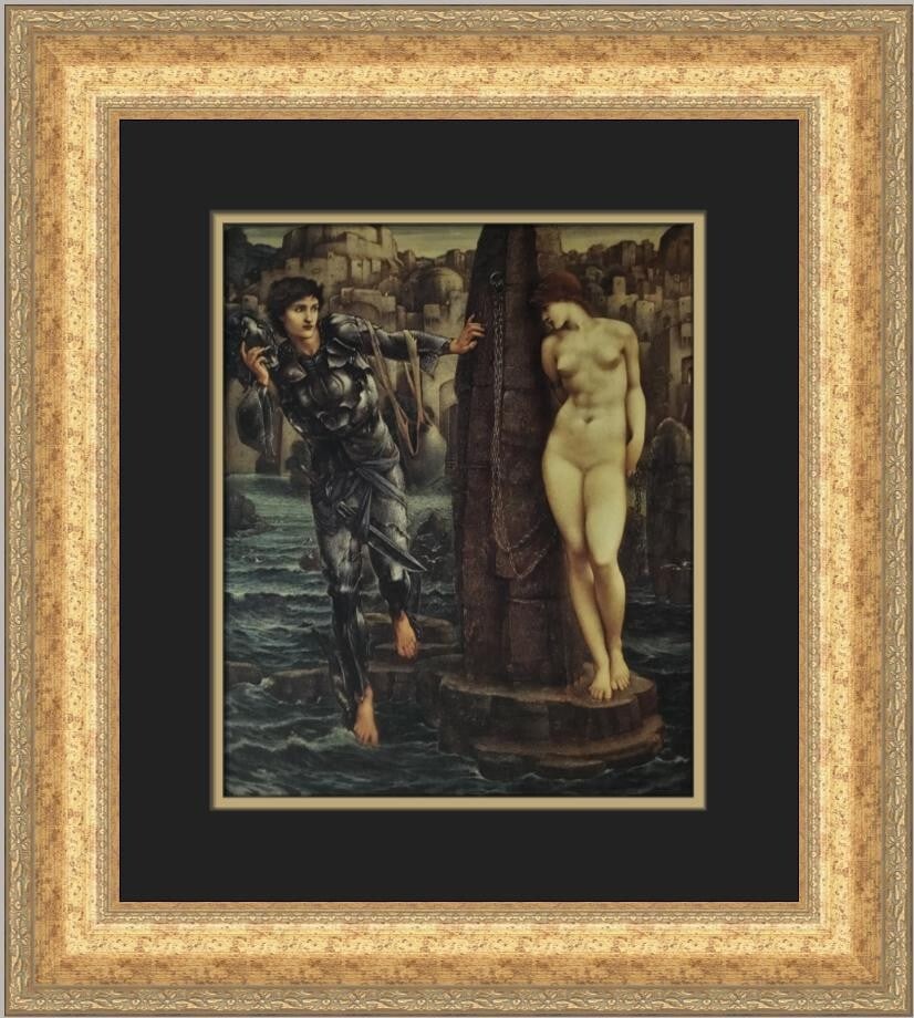 Edward Burne-Jones The Rock of Doom Custom Framed Print Aestheticism: Edward Burne-Jones The Rock of Doom Custom Framed Print Aestheticism This beautiful custom framed print features Edward Burne-Jones' iconic work, "The Rock of Doom." Measuring 20 in. by 18 in., this p