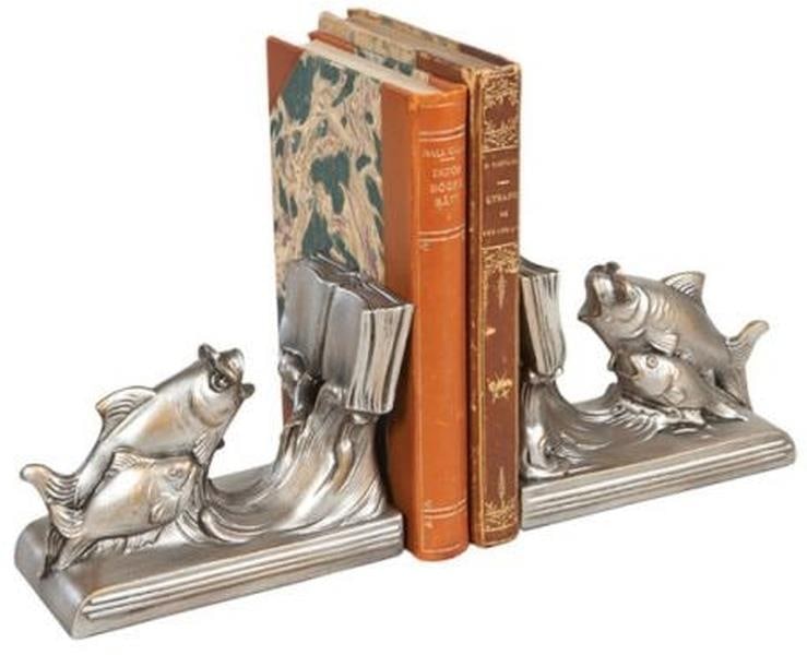 Lodge Style Artistic Fish Bookends Hand-Cast Resin Mountain Decor: Lodge Style Artistic Fish Bookends Hand-Cast Resin Mountain Decor Enhance your decor with these Artistic Fish Bookends in Lodge Style, perfect for adding a rustic touch to your home or office. These b