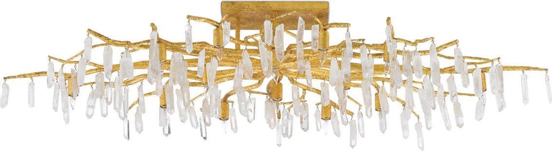 Currey Forest Light Gold Crystal Pendant 12H 60W 30D: Currey Forest Light Gold Crystal Pendant 12H 60W 30D Introducing the Forest Light Gold Mount with Crystals, a stunning piece that embodies the elegance of Art Nouveau style. This exquisite lighting fi