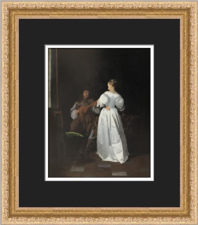 Jacob Ochtervelt The Serenade Custom Framed Print 15x13 Impressionism Art: Jacob Ochtervelt The Serenade Custom Framed Print 15x13 Impressionism Art This exquisite custom framed print titled "The Serenade" by artist Jacob Ochtervelt features a stunning depiction of figures a