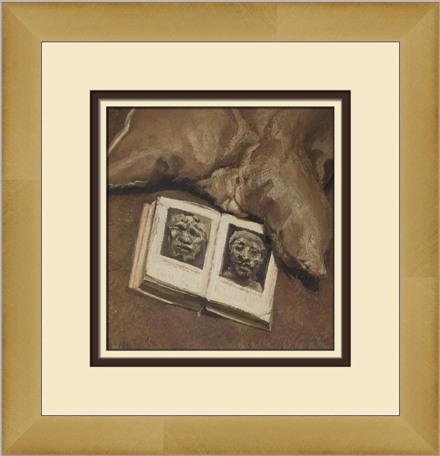 Lucian Freud Still Life with Books Custom Framed Print 14 x 13: Lucian Freud Still Life with Books Custom Framed Print 14 x 13 This custom framed print features Lucian Freud's artwork titled 'Still Life with Books', showcasing a blend of Realism and Surrealism. Th