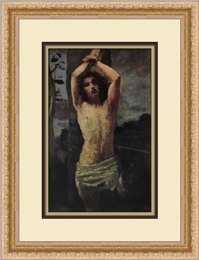 Jean-Baptiste Camille Corot Saint Sebastian Custom Framed Lithograph Art Print: Jean-Baptiste Camille Corot Saint Sebastian Custom Framed Lithograph Art Print This exquisite custom framed print titled 'Saint Sebastian' by renowned artist Jean-Baptiste Camille Corot showcases the