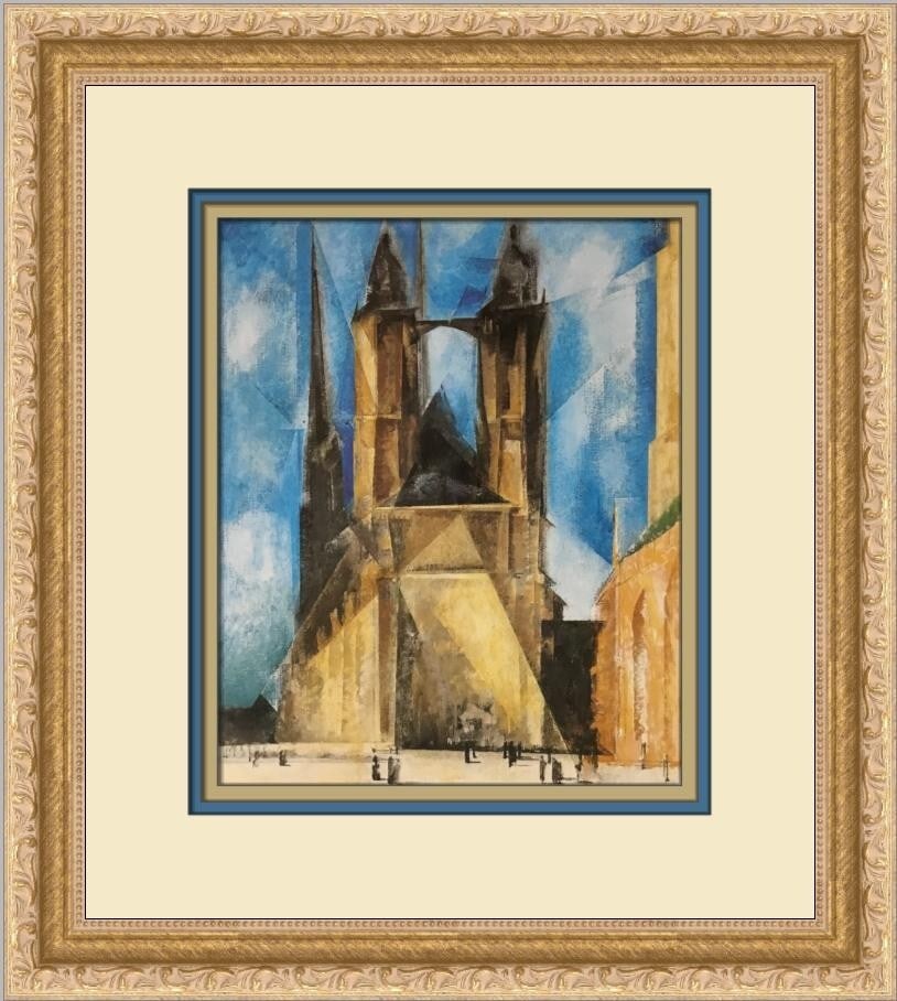 Lyonel Feininger Market Church at Evening Custom Framed Print 13x13: Lyonel Feininger Market Church at Evening Custom Framed Print 13x13 This exquisite custom framed print by Lyonel Feininger titled "Market Church at Evening" captures the essence of Impressionism and R