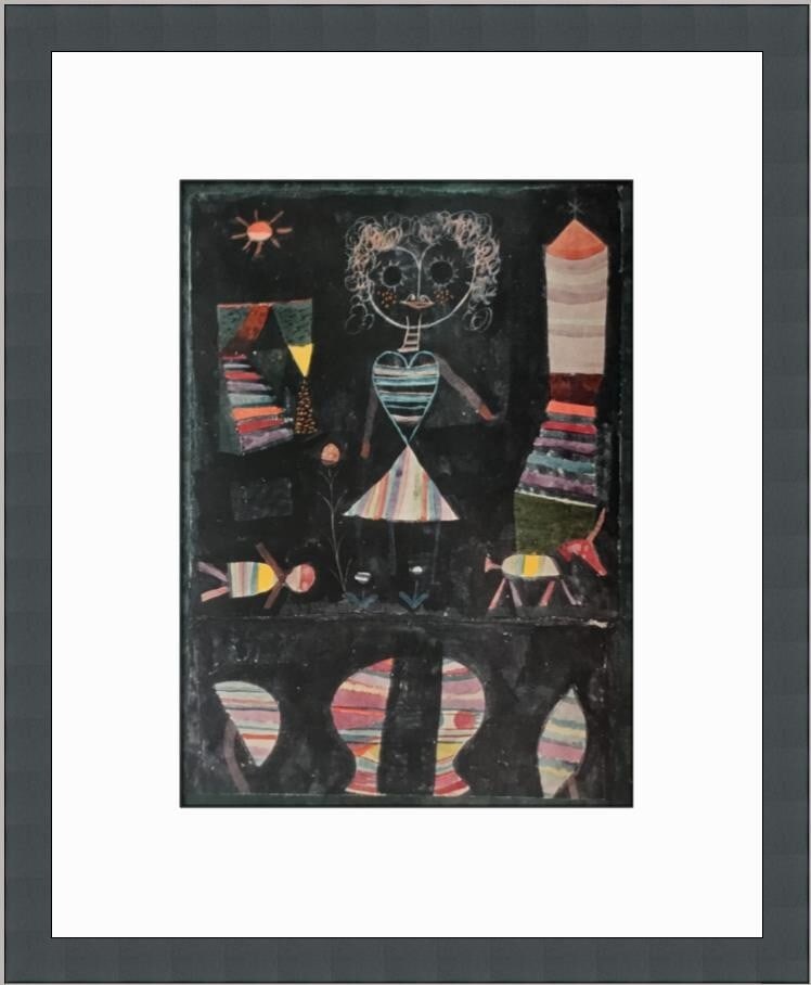 Paul Klee Puppet Show Custom Framed Surrealist Print 15x13: Paul Klee Puppet Show Custom Framed Surrealist Print 15x13 This stunning custom framed print features Paul Klee's captivating work titled "Puppet Show." Created in 1981, this medium-sized piece stands