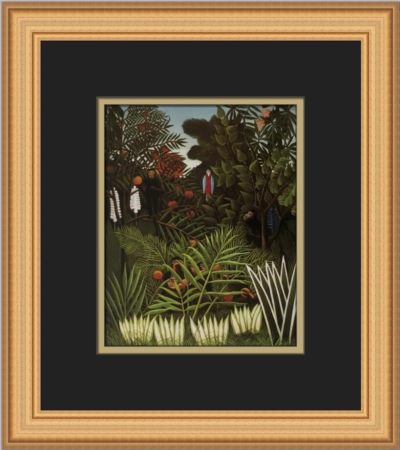 Henri Rousseau Exotic Landscape Custom Framed Art Print 14x12: Henri Rousseau Exotic Landscape Custom Framed Art Print 14x12 This exquisite custom framed print features Henri Rousseau's captivating artwork titled "Exotic Landscape." Measuring 12 inches in width b