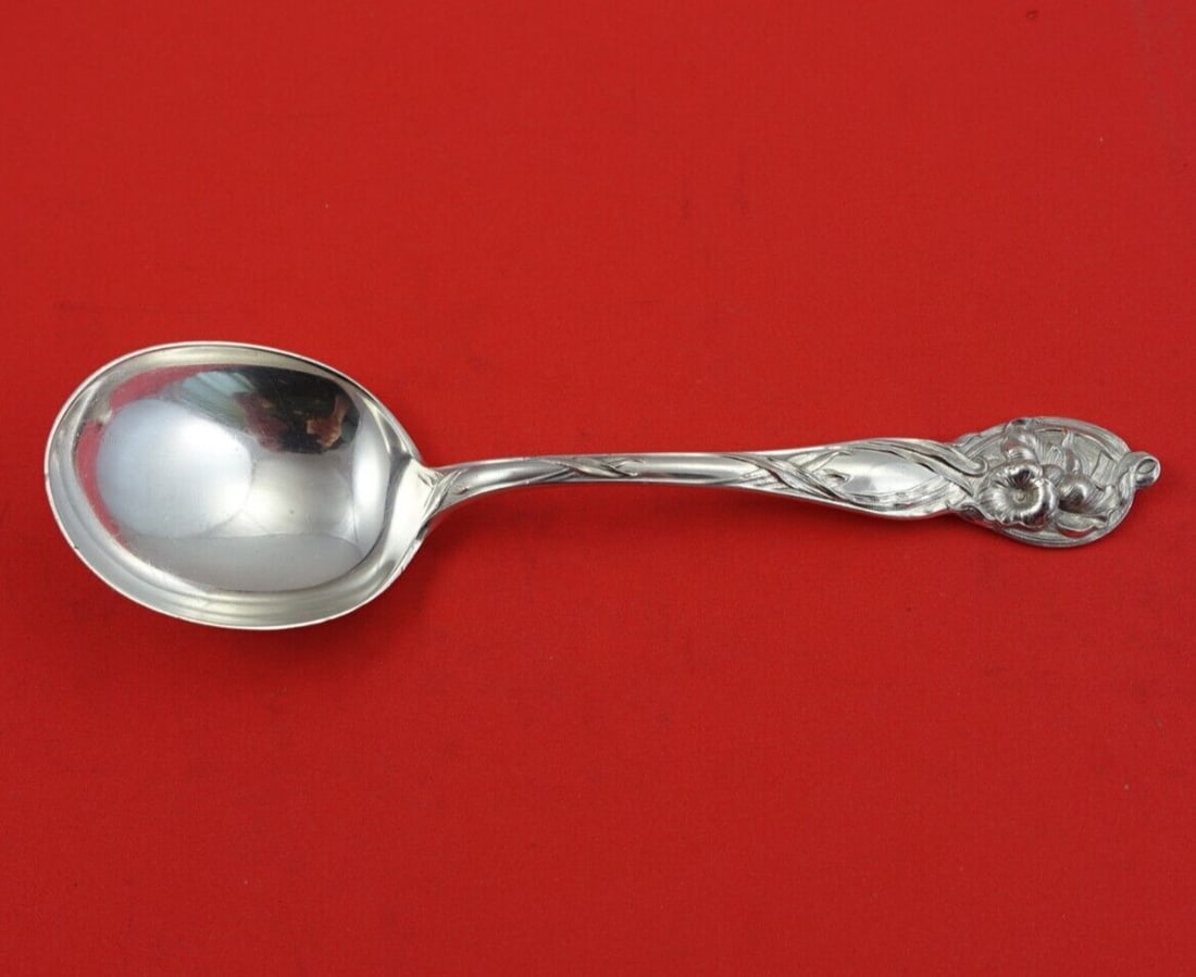 Watson Orchid Sterling Silver Gumbo Soup Spoon 6 5/8 Inch Monogrammed: Watson Orchid Sterling Silver Gumbo Soup Spoon 6 5/8 Inch Monogrammed Discover the elegance of the Orchid pattern by Watson with this exquisite sterling silver gumbo soup spoon. Measuring 6 5/8 inches
