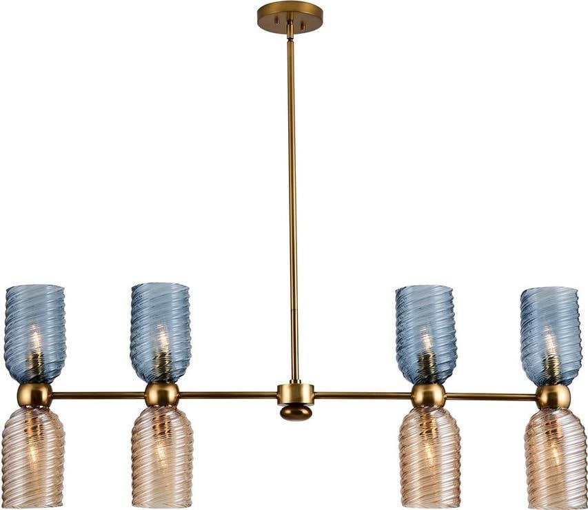 Kalco Azul 8-Light Chandelier in Aged Gold Finish: Kalco Azul 8-Light Chandelier in Aged Gold Finish Introducing the Azul Chandelier, a stunning centerpiece that combines elegance with functionality. Finished in an aged gold tone, this chandelier is p