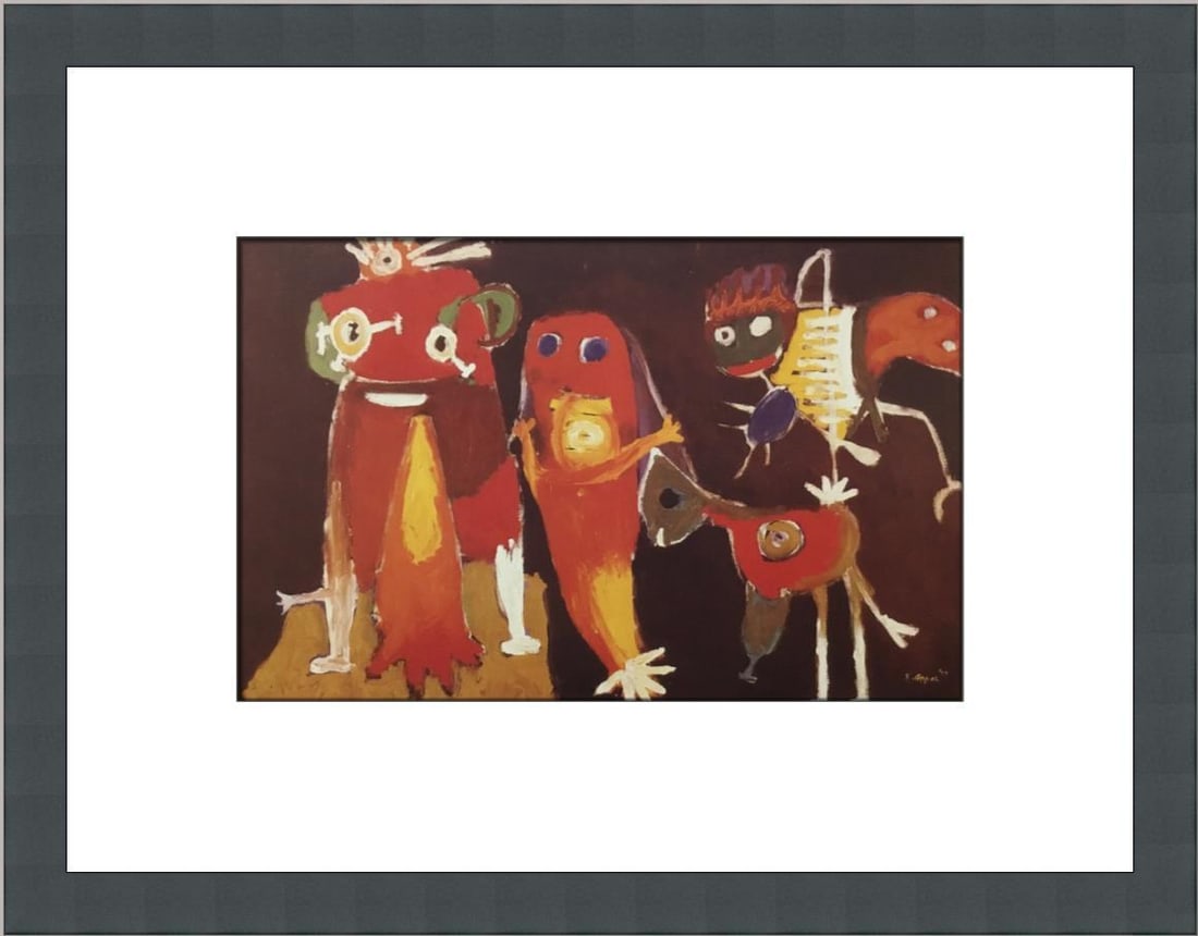 Karel Appel Hip Hop Hooray Custom Framed Abstract Print: Karel Appel Hip Hop Hooray Custom Framed Abstract Print This vibrant custom framed print titled 'Hip Hop Hooray' by artist Karel Appel showcases an abstract style that captures the essence of figures