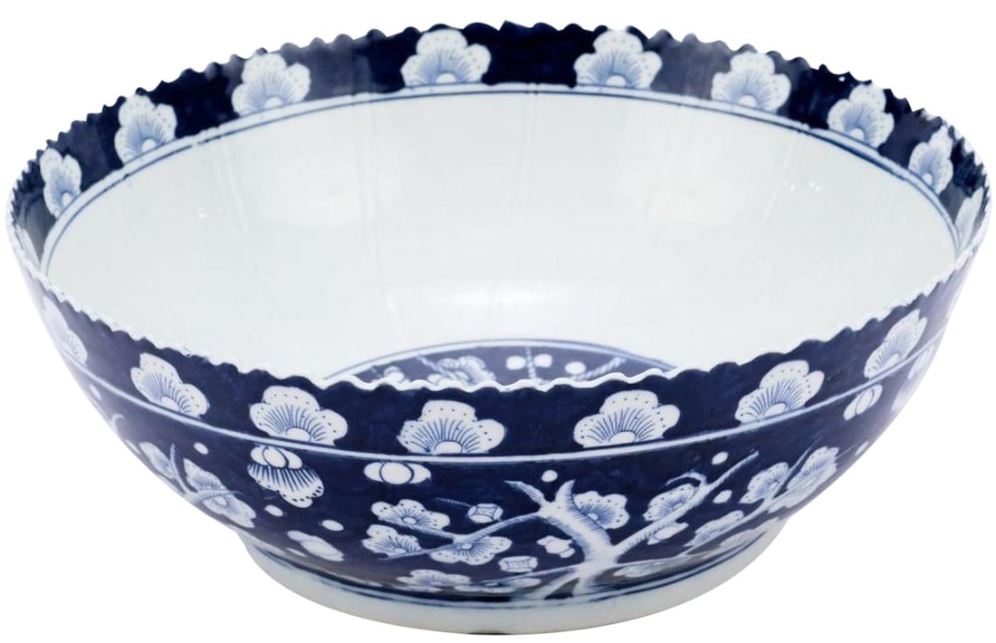 16 Inch Handmade Asian Antique Style Plum Blossom Porcelain Bowl: 16 Inch Handmade Asian Antique Style Plum Blossom Porcelain Bowl This exquisite 16" Handmade Vogue Plum Blossom Porcelain Bowl showcases a stunning antique or vintage style. Handcrafted with precision