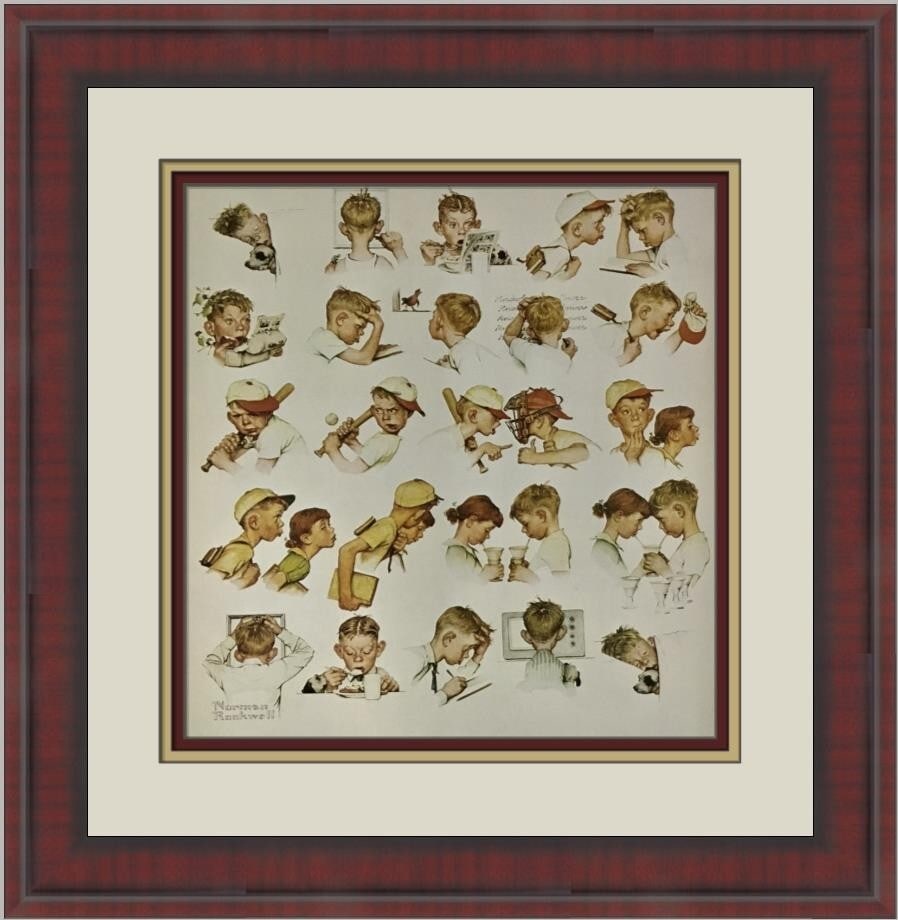 Norman Rockwell A Day In The Life Of A Boy Framed Print 17x17: Norman Rockwell A Day In The Life Of A Boy Framed Print 17x17 This custom framed print by Norman Rockwell captures the essence of Americana with the theme "A Day In The Life Of A Boy." Produced in 197
