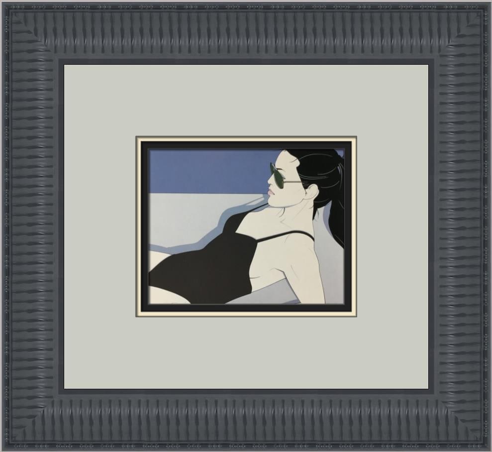 Patrick Nagel Shades Custom Framed Art Deco Print 1987: Patrick Nagel Shades Custom Framed Art Deco Print 1987 This stunning custom framed print titled "Shades" by Patrick Nagel showcases the artist's iconic style, blending elements of Art Deco and Art Nou