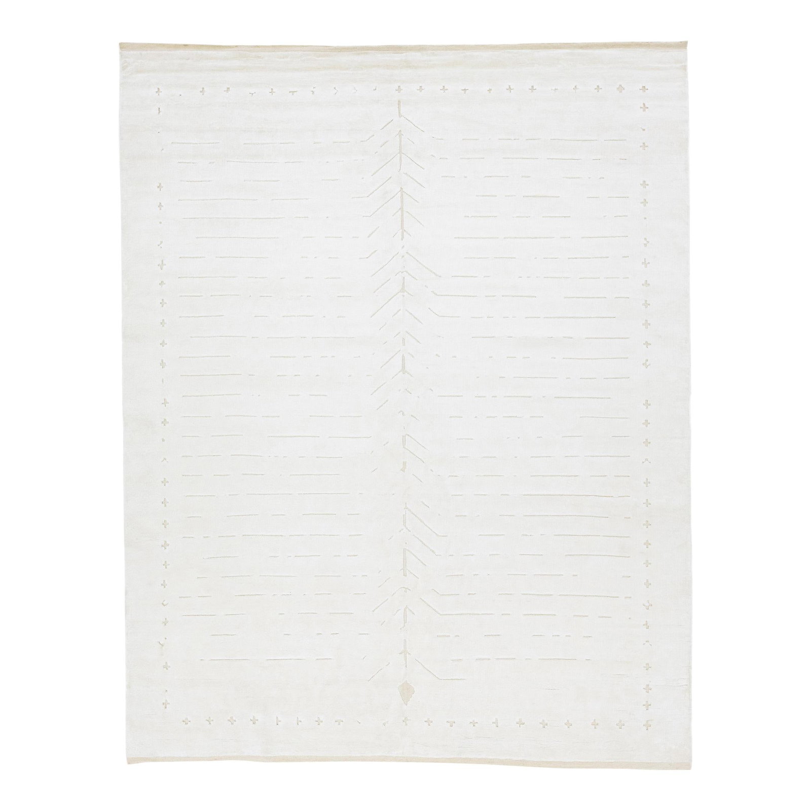 Hand-Knotted Wool Rug Moroccan Design 8'1 x 10'3 Ivory: Hand-Knotted Wool Rug Moroccan Design 8'1 x 10'3 Ivory This exquisite wool rug showcases a contemporary Moroccan design with a minimalist aesthetic. Hand-knotted with care, it features soft beige tone