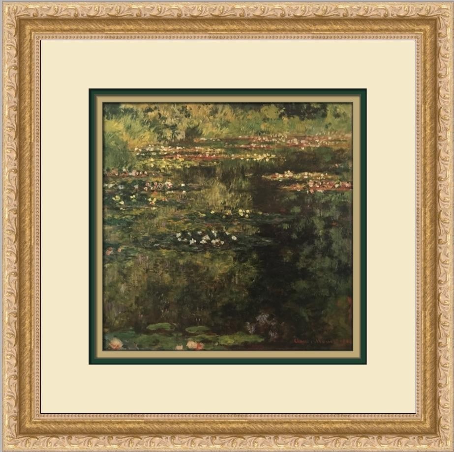 Claude Monet Water Lilies II Custom Framed Art Print 14x14: Claude Monet Water Lilies II Custom Framed Art Print 14x14 Enhance your decor with this exquisite custom framed print of "Water Lilies II" by Claude Monet. This medium-sized artwork, measuring 14 inch