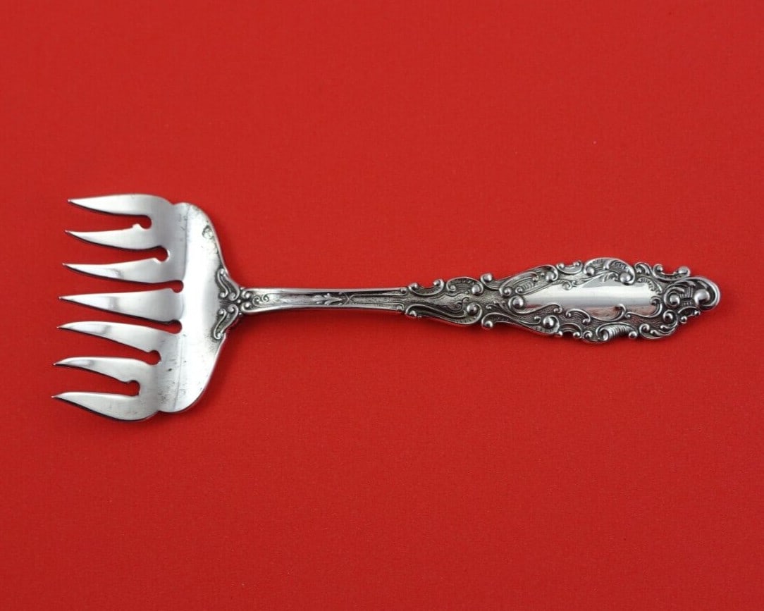 Gorham Luxembourg Silverplate Sardine Fork 5 Inch Antique Serving Piece: Gorham Luxembourg Silverplate Sardine Fork 5 Inch Antique Serving Piece Discover the elegance of the Luxembourg pattern with this exquisite Gorham silverplate sardine fork. Measuring 5 inches, this se