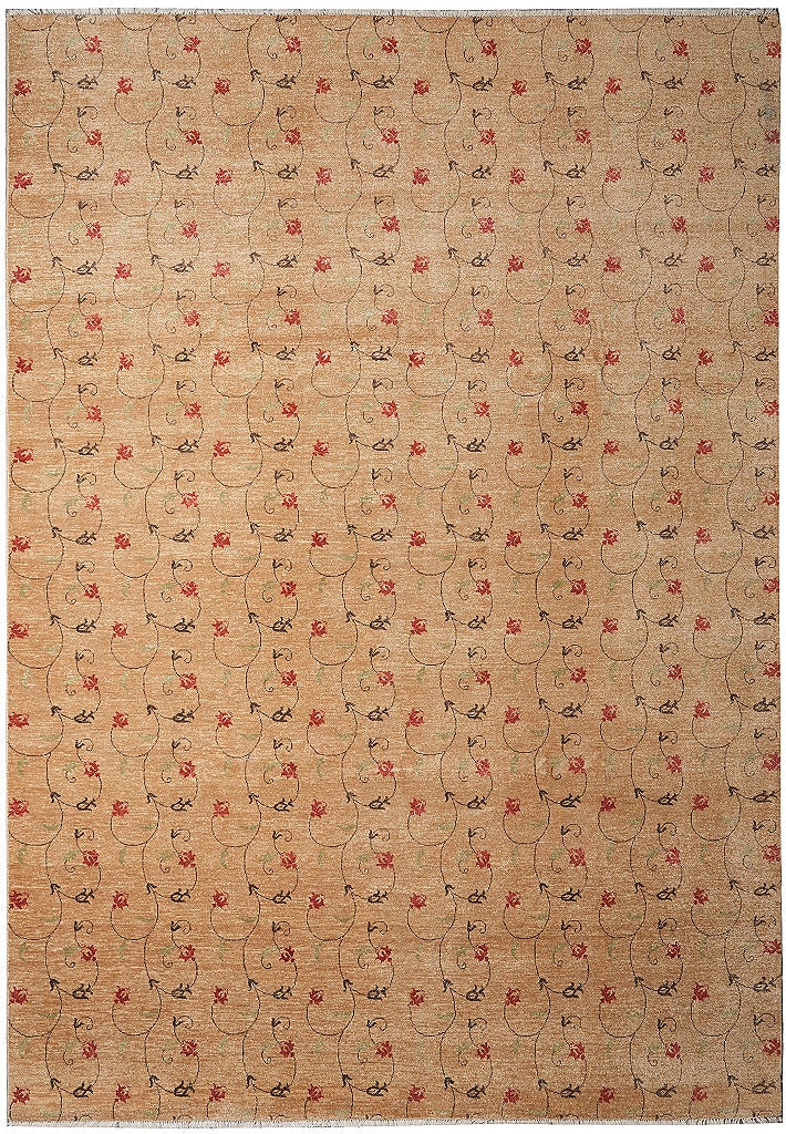 9 x 12 Hand Knotted Wool Transitional Contemporary Rug Golden Beige Red India: 9 x 12 Hand Knotted Wool Transitional Contemporary Rug Golden Beige Red India Free continental US Shipping This 9 x 12 handmade transitional contemporary rug features a golden beige background with de