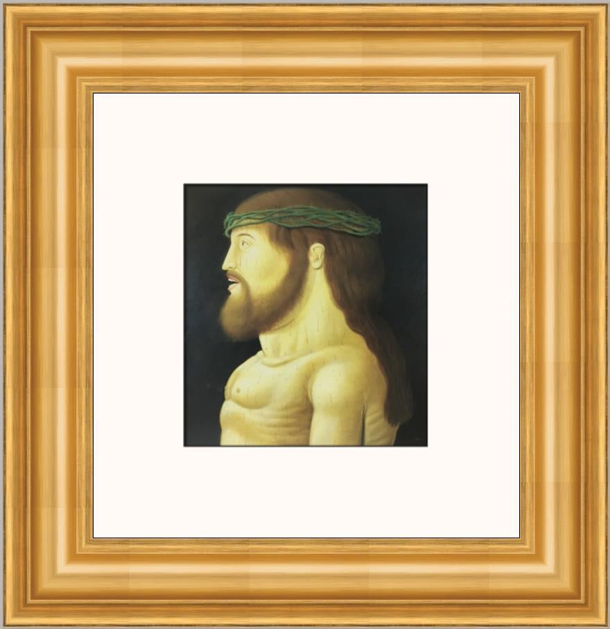 Fernando Botero Christ Custom Framed Surrealist Print 20x20: Fernando Botero Christ Custom Framed Surrealist Print 20x20 Presenting a stunning custom framed print of "Christ" by renowned artist Fernando Botero. This medium-sized artwork features a surrealistic