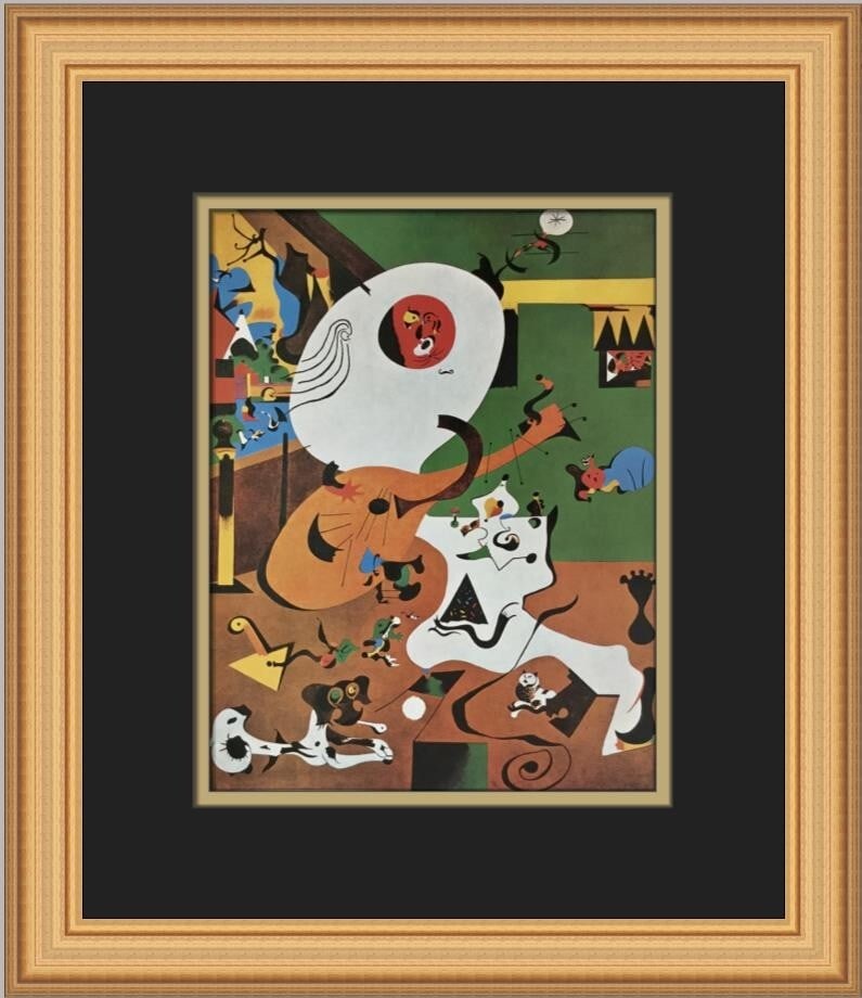 Joan Miro Dutch Interior Custom Framed Print 1988 Abstract Art: Joan Miro Dutch Interior Custom Framed Print 1988 Abstract Art This stunning custom framed print titled 'Dutch Interior' by renowned artist Joan Miro showcases the essence of Abstract Expressionism. C