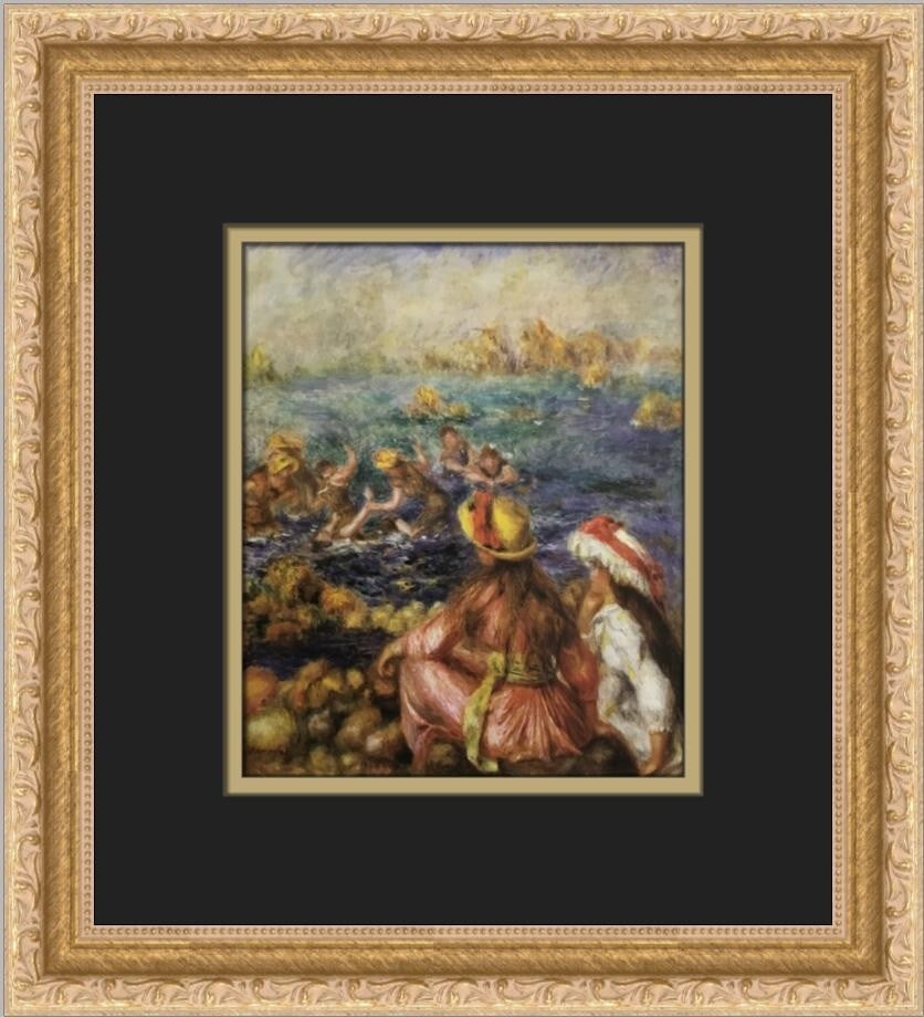 Renoir Les Baigneuses Custom Framed Art Print 14x12: Renoir Les Baigneuses Custom Framed Art Print 14x12 This custom framed print features Pierre-Auguste Renoir's iconic work, "Les Baigneuses," showcasing a beautiful blend of Expressionism and Impressio