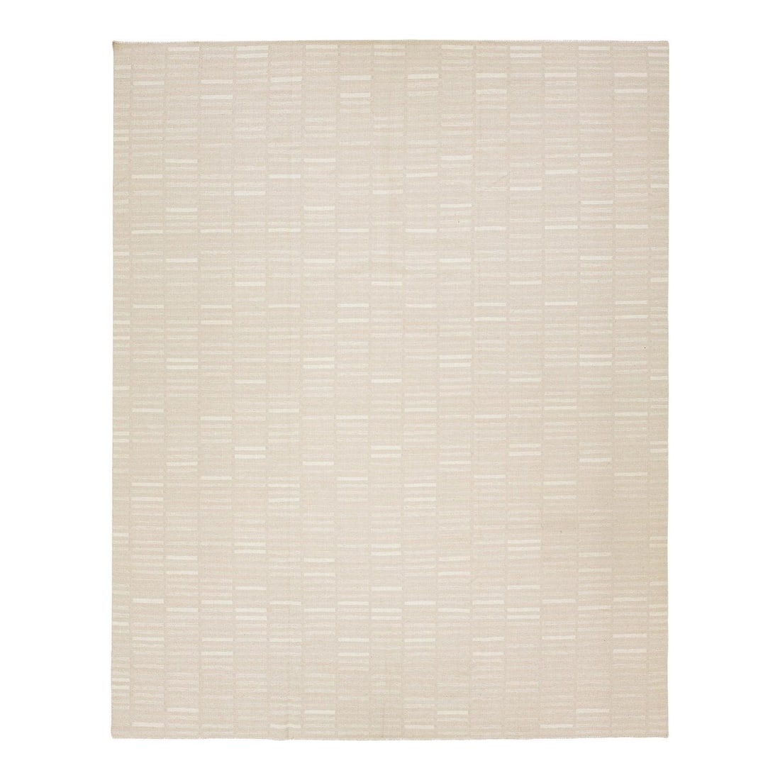 Beige Geometric Pattern Kilim Wool Rug 12'2 x 15'4: Beige Geometric Pattern Kilim Wool Rug 12'2 x 15'4 Enhance your space with this stunning Modern Kilim Flatweave Wool Rug, featuring a chic geometric pattern in soft beige and ivory. Crafted from high-