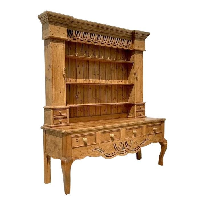 Vintage Knotty Pine Carved Hutch with Intricate Fretwork (1 of 10)