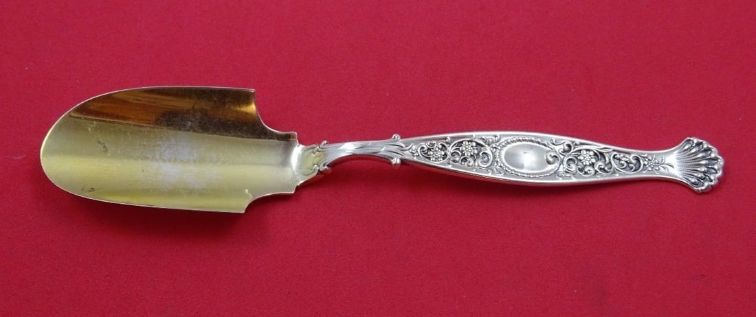 Whiting Hyperion Sterling Silver Cheese Scoop Gold Washed 6.25": Whiting Hyperion Sterling Silver Cheese Scoop Gold Washed 6.25" This stunning Hyperion cheese scoop by Whiting is a beautiful example of sterling silver craftsmanship from the late 19th century. Measu