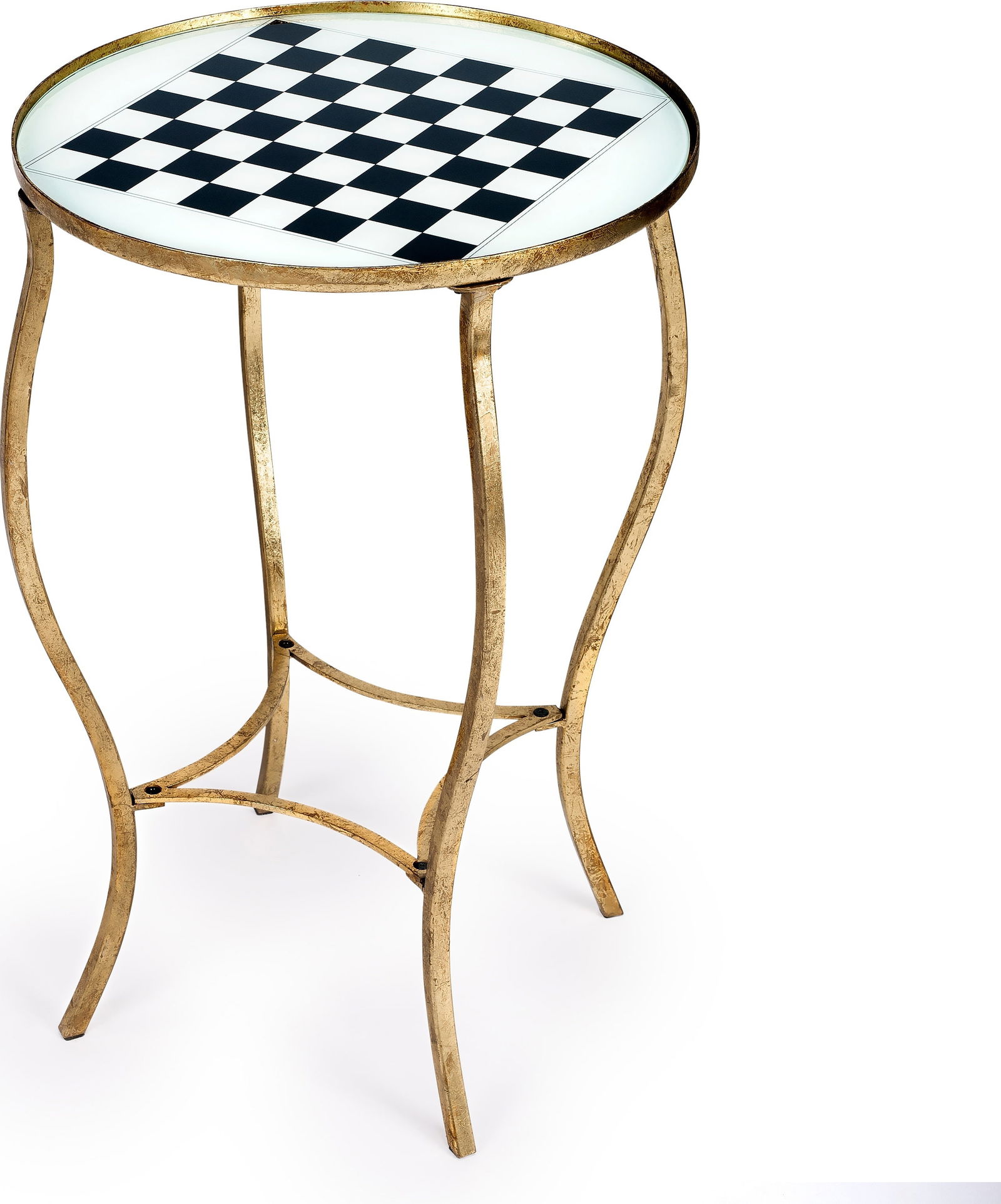 Judith Game Table by Butler Gold Hand-Painted Iron Glass: Judith Game Table by Butler Gold Hand-Painted Iron Glass This Butler Gold Game Table is a stylish addition to any space, perfect for all occasions. Featuring a hand-painted finish in Metalworks, this