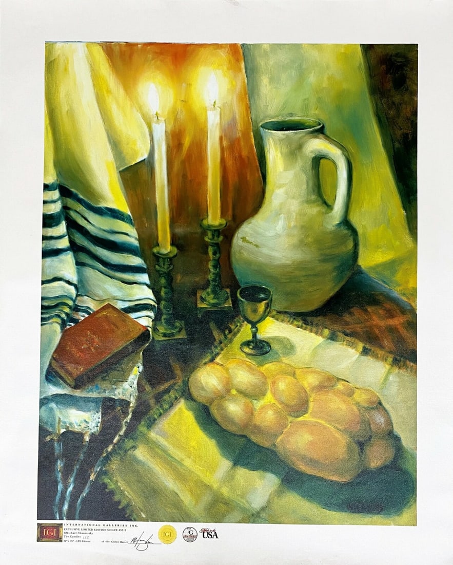 Michael Chausovsky The Candles Limited Edition Giclee Print 31 x 37: Michael Chausovsky The Candles Limited Edition Giclee Print 31 x 37 This exquisite limited edition giclee print titled "The Candles" by Michael Chausovsky captures the serene beauty of a still life fe