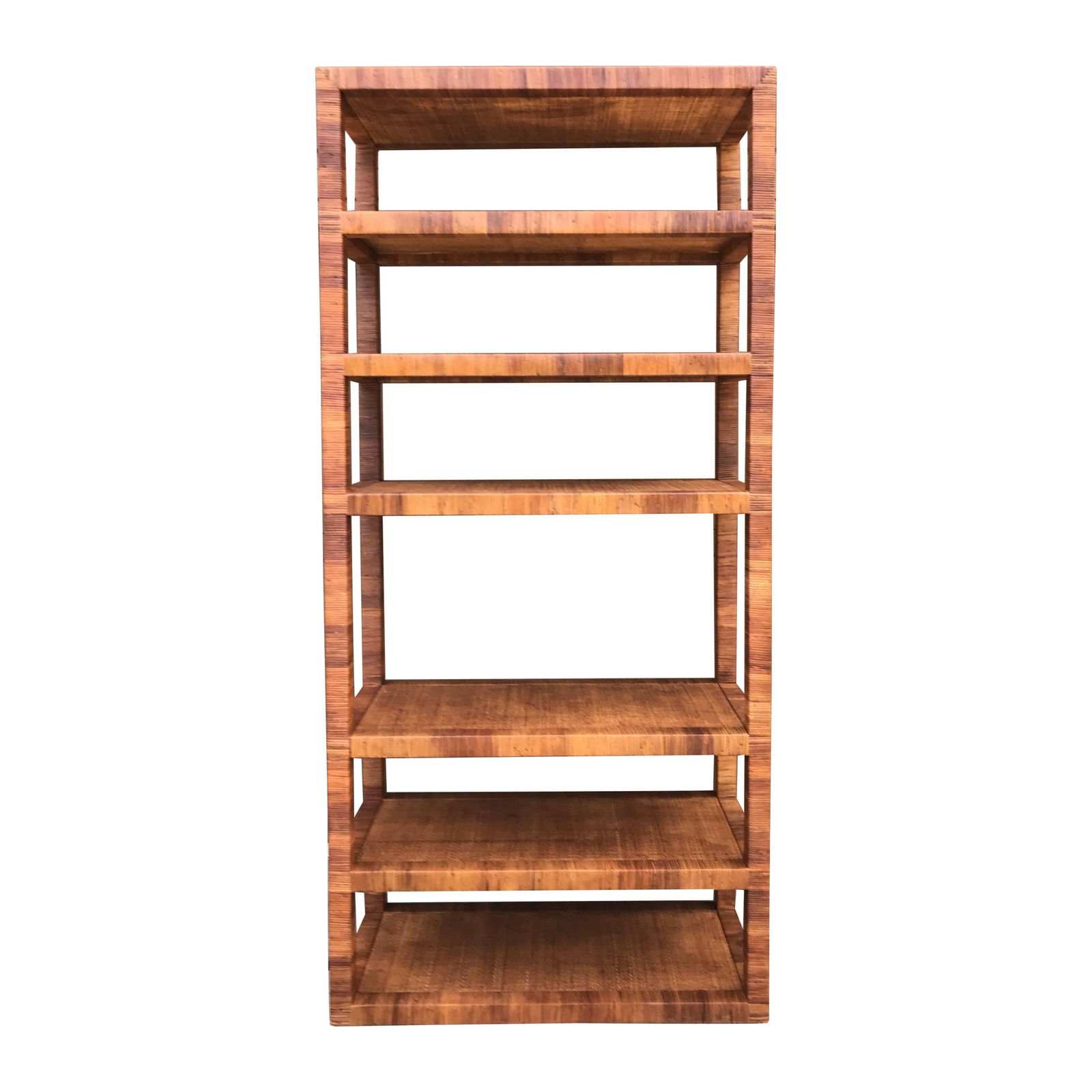 1970s Mid-Century Modern Woven Rattan Etagere 90in Tall (1 of 10)