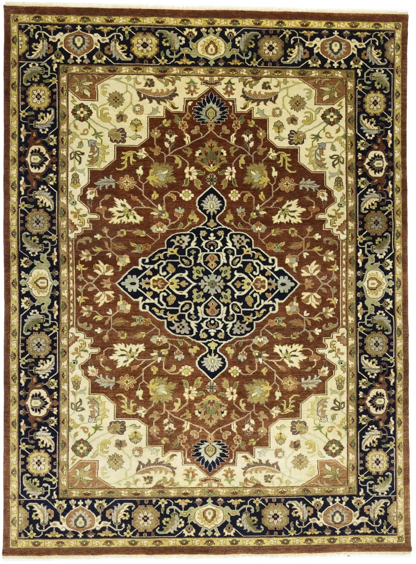 Hand-Knotted 9x12 ft Rust Brown Floral Oriental Rug Carpet (1 of 17)