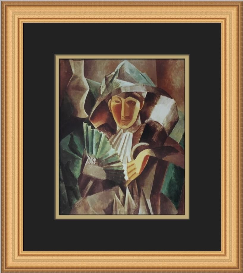 Pablo Picasso Woman with a Fan Custom Framed Print 15 x 13: Pablo Picasso Woman with a Fan Custom Framed Print 15 x 13 This exquisite custom framed print titled 'Woman with a Fan' by Pablo Picasso showcases the artist's unique style in abstract impressionism.