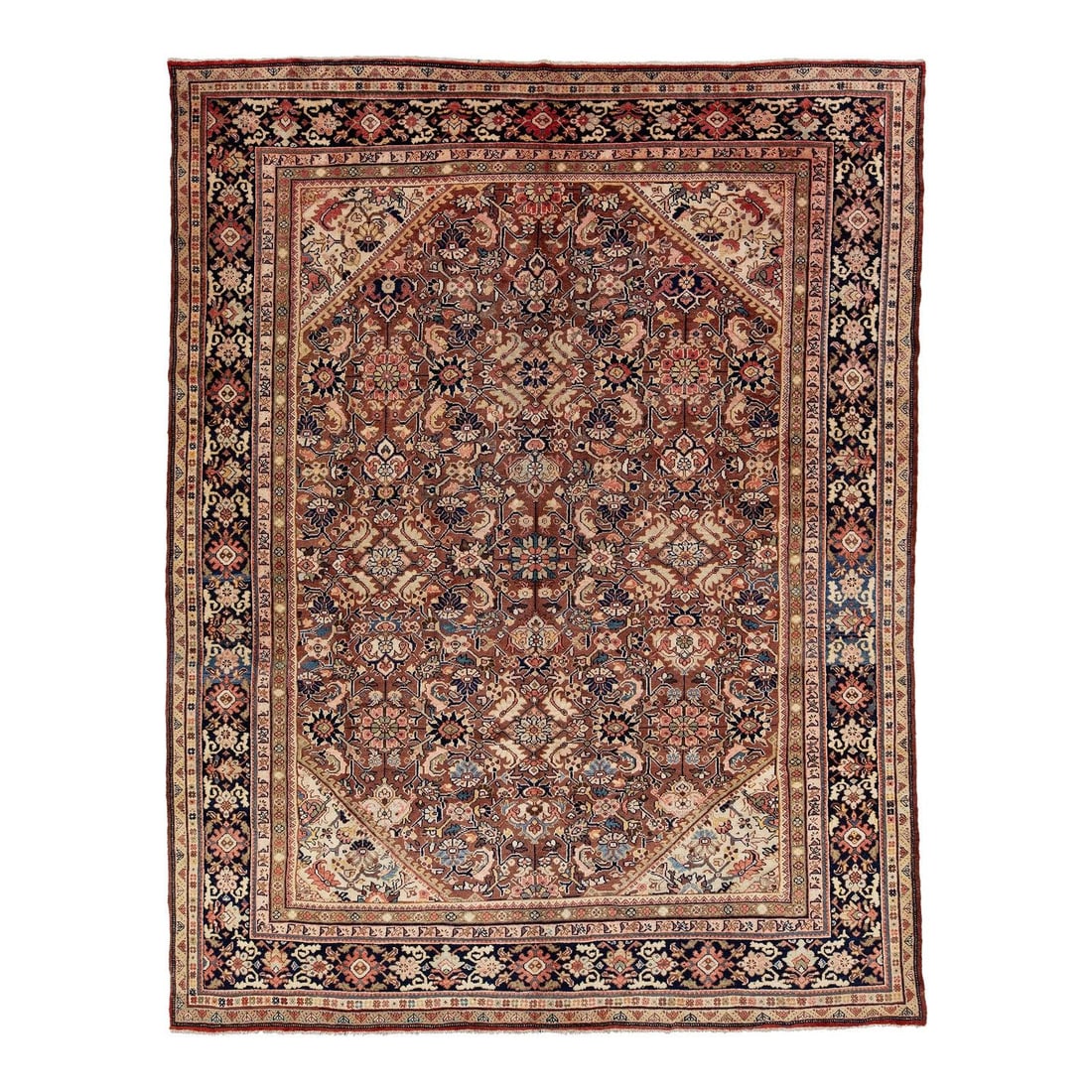 10'2" x 13'1" Hand-Knotted Wool Mahal Rug With Floral Medallion Design: 10'2" x 13'1" Hand-Knotted Wool Mahal Rug With Floral Medallion Design This vintage Persian Mahal area rug is hand-knotted from high-quality, lanolin-rich wool. It features a classic oversized hexagon