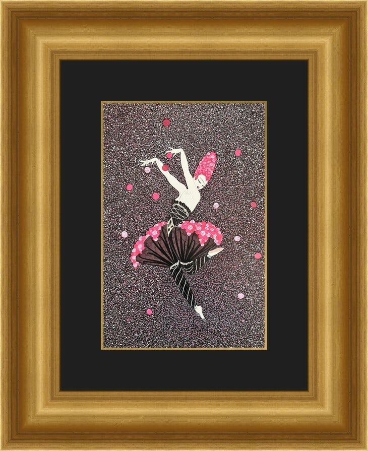 Erte Rose Dancer Art Deco Custom Framed Lithograph 18x21: Erte Rose Dancer Art Deco Custom Framed Lithograph 18x21 This exquisite custom framed print titled 'Rose Dancer' by Erte captures the elegance of Art Deco style. Measuring 18 inches in width and 21 in