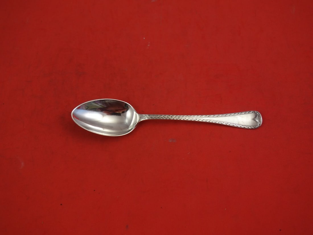 Victorian Sterling Silver Coffee Spoon by John Round with Engraved Border (1 of 2)