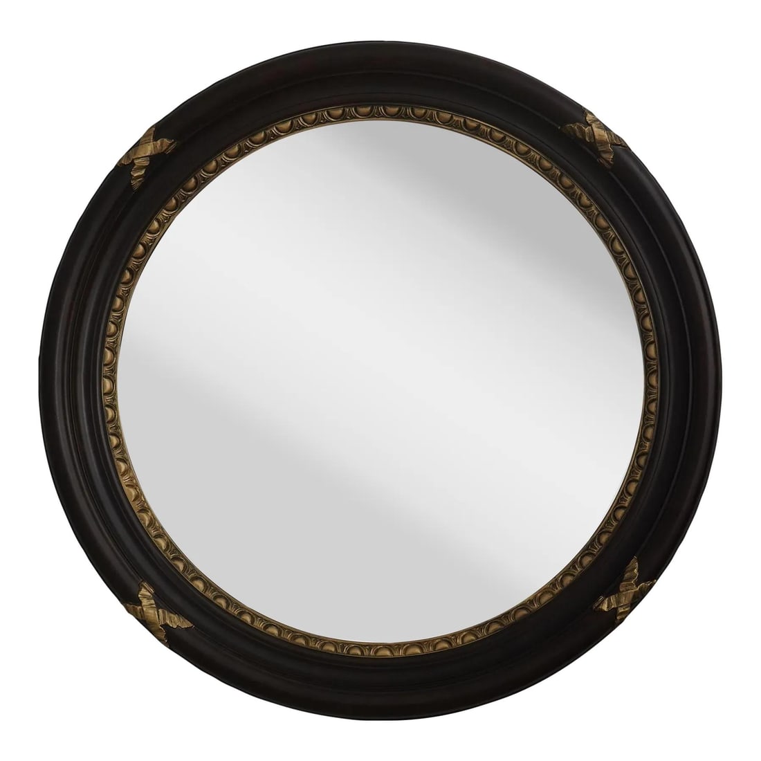 Regency Style Round Beveled Mirror with Gold Ribbon Accents 45": Regency Style Round Beveled Mirror with Gold Ribbon Accents 45" Enhance your living space with this stunning Round Large Regency Style Beveled Mirror, featuring exquisite ribbon details and elegant go