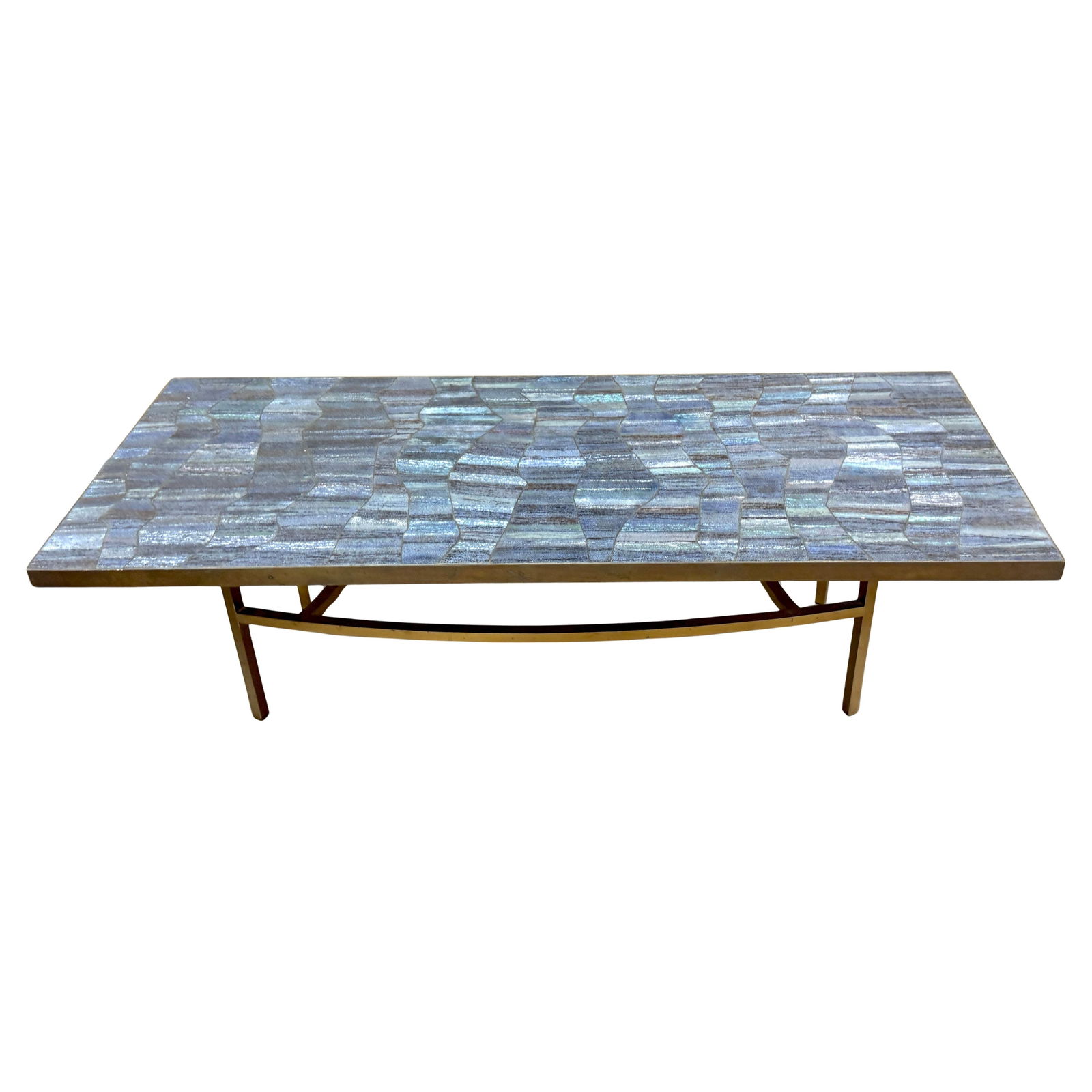 Mid-Century Italian Brass Coffee Table with Blue Enamel Top 1950s: Mid-Century Italian Brass Coffee Table with Blue Enamel Top 1950s This Italian Modern Brass and Biomorphic Blue Enamel Coffee Table, crafted in the 1950s, showcases a unique blend of artistry and soph