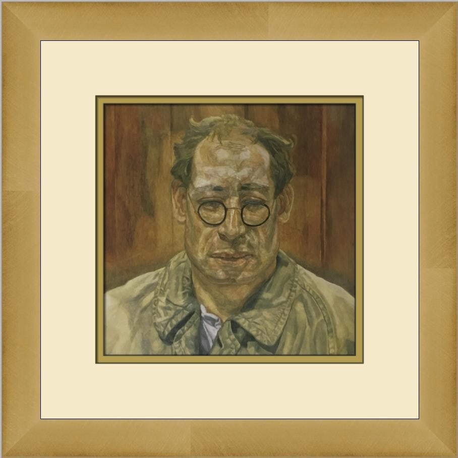 Lucian Freud Man in a Mackintosh Custom Framed Art Print 14x14: Lucian Freud Man in a Mackintosh Custom Framed Art Print 14x14 This exquisite custom framed print features the artwork "Man in a Mackintosh" by renowned artist Lucian Freud. Measuring 14 x 14 inches,