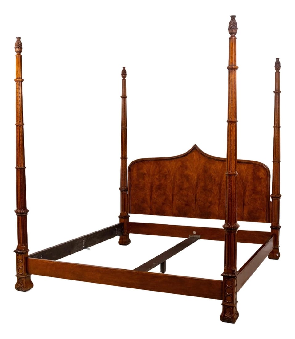 Gothic Style Mahogany King Poster Bed With Pineapple Finials (1 of 10)