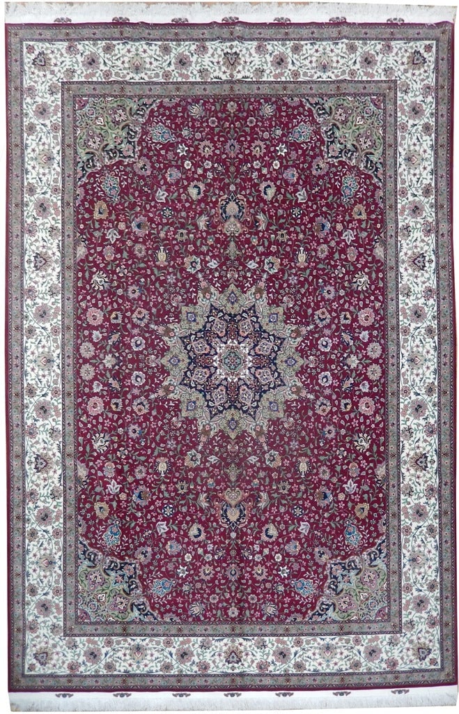 8 x 12 Persian Tabriz Rug Handmade in Iran Wool Silk Super Fine: 8 x 12 Persian Tabriz Rug Handmade in Iran Wool Silk Super Fine Free continental US Shipping This handmade Persian Tabriz rug from Iran is crafted with a luxurious blend of fine wool and silk, featuri
