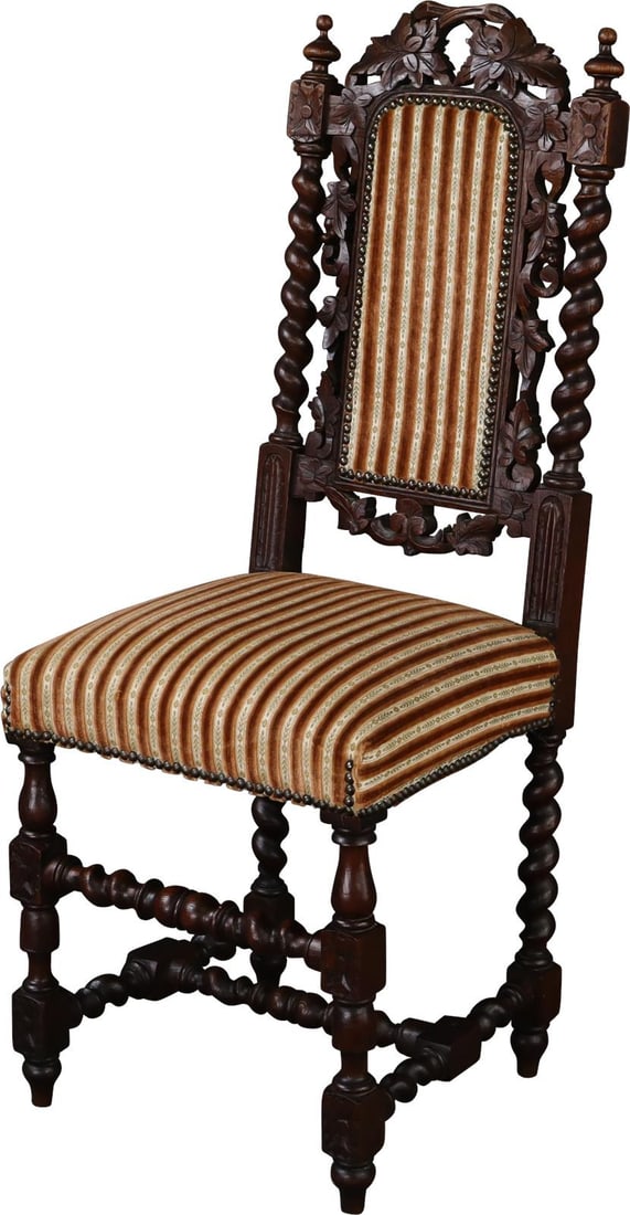 1890 Gothic Revival Oak Dining Chair with Mauve Velour Upholstery: 1890 Gothic Revival Oak Dining Chair with Mauve Velour Upholstery This exquisite 1890 Oak Dining Chair showcases the elegance of Gothic Revival style, beautifully reupholstered in luxurious mauve
