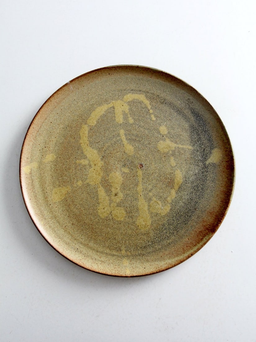 Signed Vintage Studio Pottery Plate 15.5 Inch Splatter Design (1 of 8)