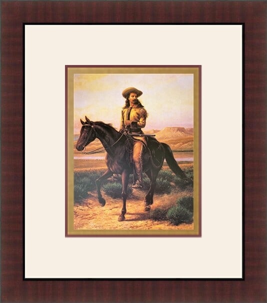 Buffalo Bill on Charlie by William de la Montagne Cary Framed Lithograph: Buffalo Bill on Charlie by William de la Montagne Cary Framed Lithograph This exquisite custom gallery-framed print titled "Buffalo Bill on Charlie" by artist William de la Montagne Cary showcases a v