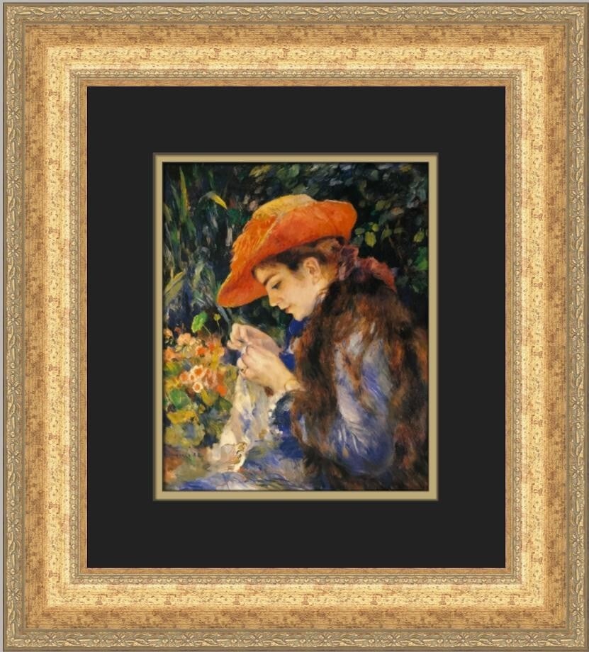 Pierre-Auguste Renoir Portrait of Marie-Therese Sewing Custom Framed Print 18x16: Pierre-Auguste Renoir Portrait of Marie-Therese Sewing Custom Framed Print 18x16 This stunning custom framed print features Pierre-Auguste Renoir's beautiful portrait titled "Portrait of Marie-Therese