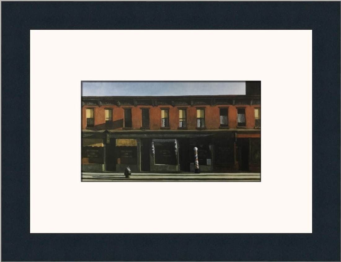 Edward Hopper Early Sunday Morning Custom Framed Lithograph Art Print: Edward Hopper Early Sunday Morning Custom Framed Lithograph Art Print Presenting an exquisite custom framed print of Edward Hopper's iconic work, "Early Sunday Morning." This medium-sized lithograph s