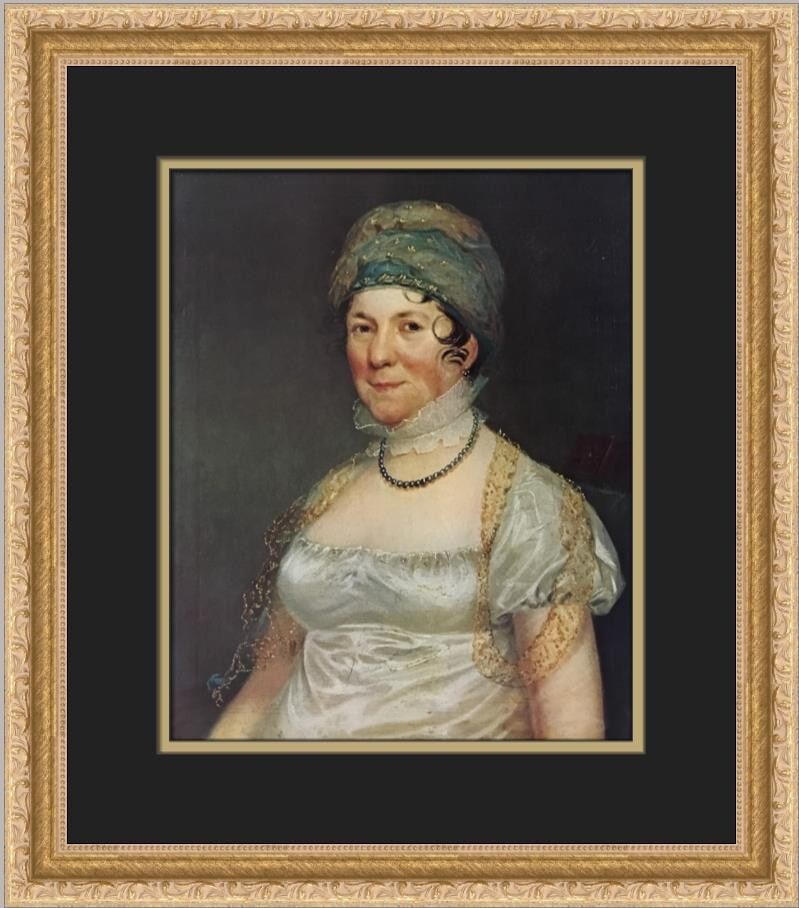 Dolley Madison Impressionism Print by Bass Otis Custom Framed 1972: Dolley Madison Impressionism Print by Bass Otis Custom Framed 1972 Presenting a stunning custom framed print titled "Dolley Madison" by artist Bass Otis. This medium-sized impressionist artwork, produ