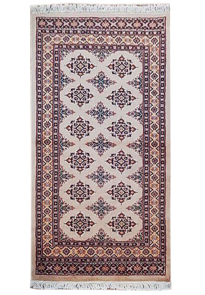 2.6 x 4.1 Ivory Jaldar Hand-Knotted Bokhara Area Rug: 2.6 x 4.1 Ivory Jaldar Hand-Knotted Bokhara Area Rug Free continental US Shipping Discover the elegance of the Ivory Jaldar Hand-knotted Bokhara Pattern Rug, meticulously crafted to elevate your livin