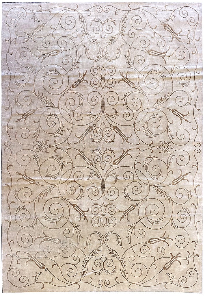 Handmade Modern Nepali Carpet 10 x 14.1 Wool Silk Blend: Handmade Modern Nepali Carpet 10 x 14.1 Wool Silk Blend Free continental US Shipping This exquisite handmade contemporary Nepali rug features a harmonious blend of wool and silk, offering a luxurious