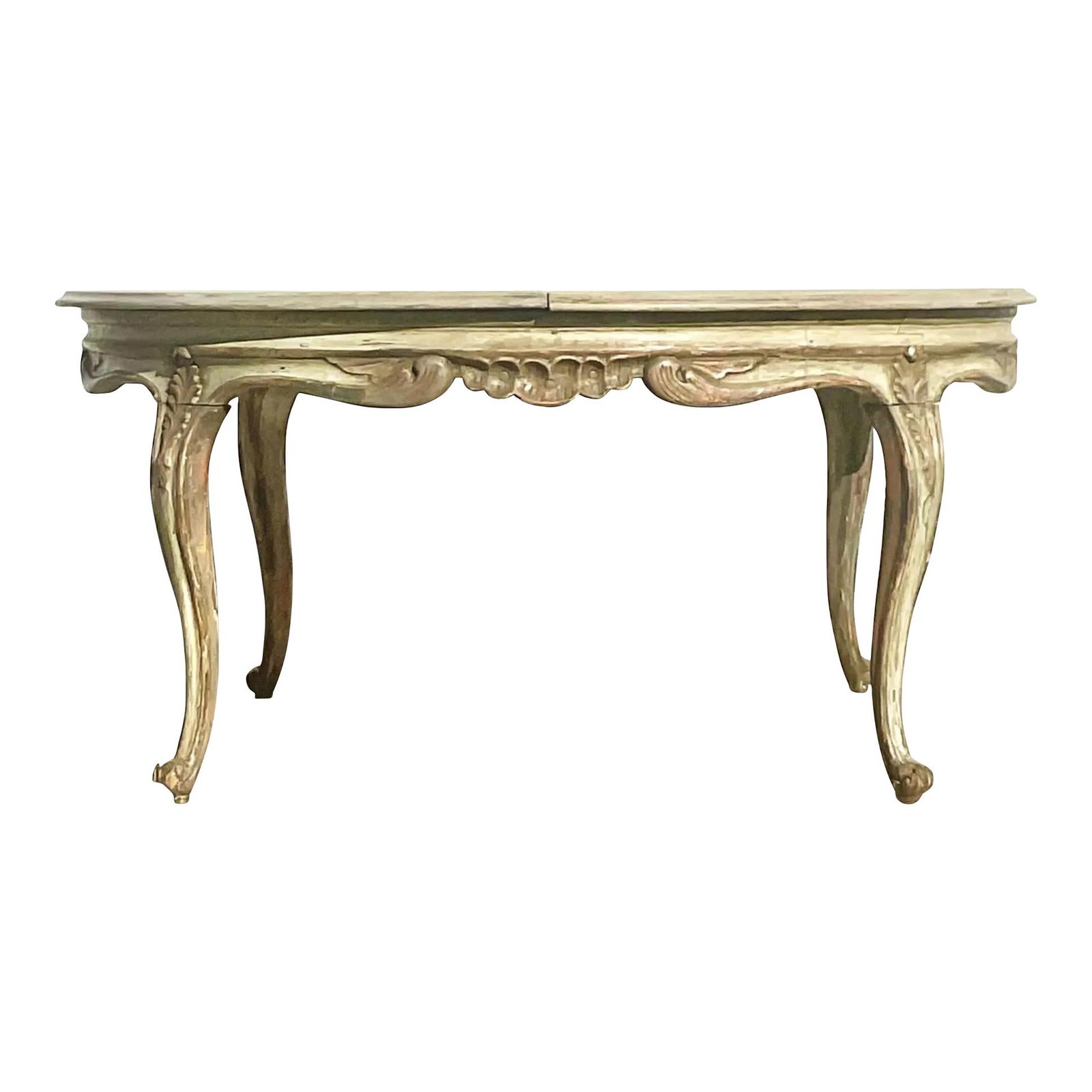 Mid Century Vintage Regency Dining Table with Cerused Finish: Mid Century Vintage Regency Dining Table with Cerused Finish This exquisite mid-20th century vintage Regency dining table showcases a stunning cerused finish complemented by elegant gilt detailing. Th